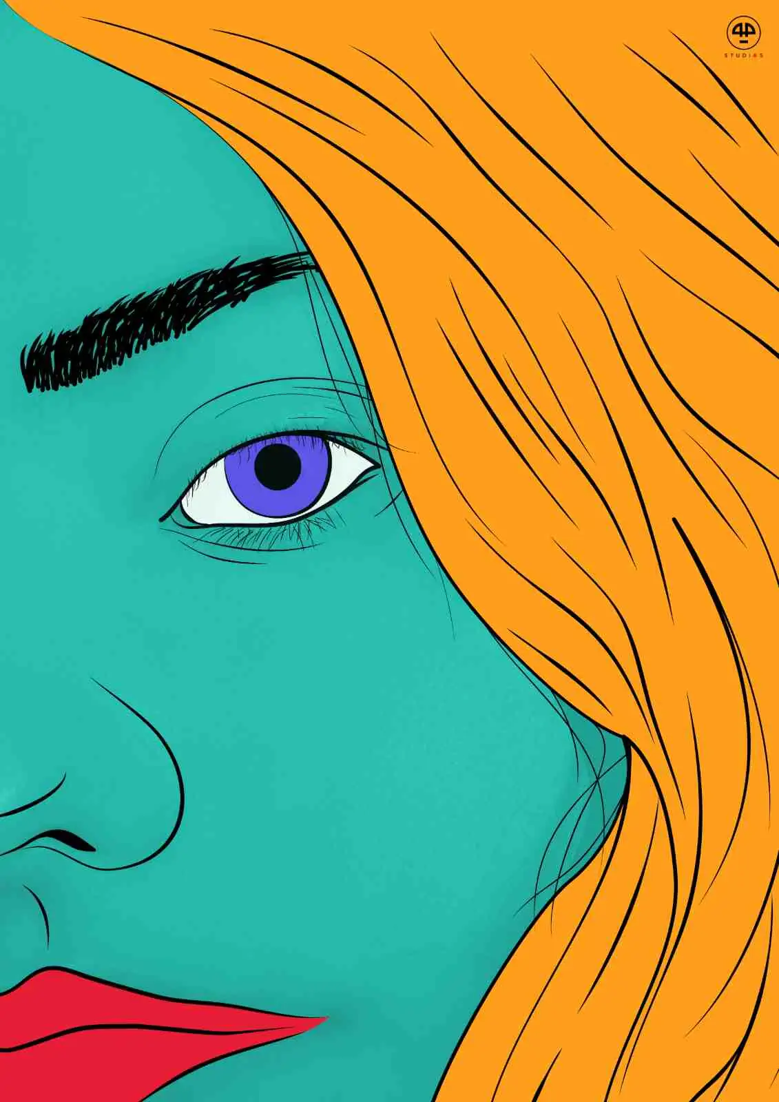 Teal Portrait Illustration
